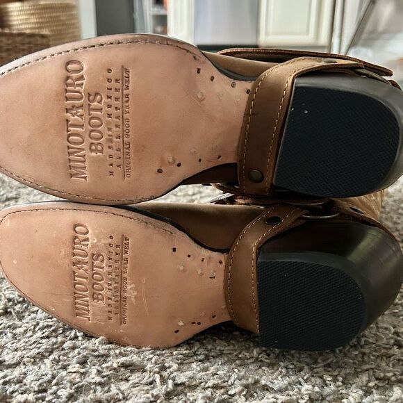 Minotauro Western Leather Cowgirl Boots Brown & Cream Size 6.5 NEW in Box - Picture 7 of 16